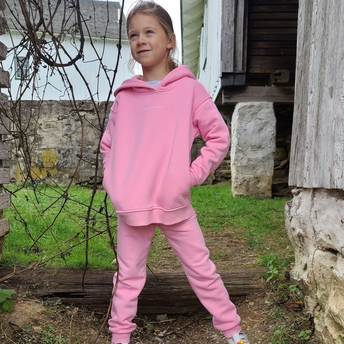 Kid&#39;s Extra Warm Sweatsuit Sweatsuit White + Kimono 3-4T Bright Pink 